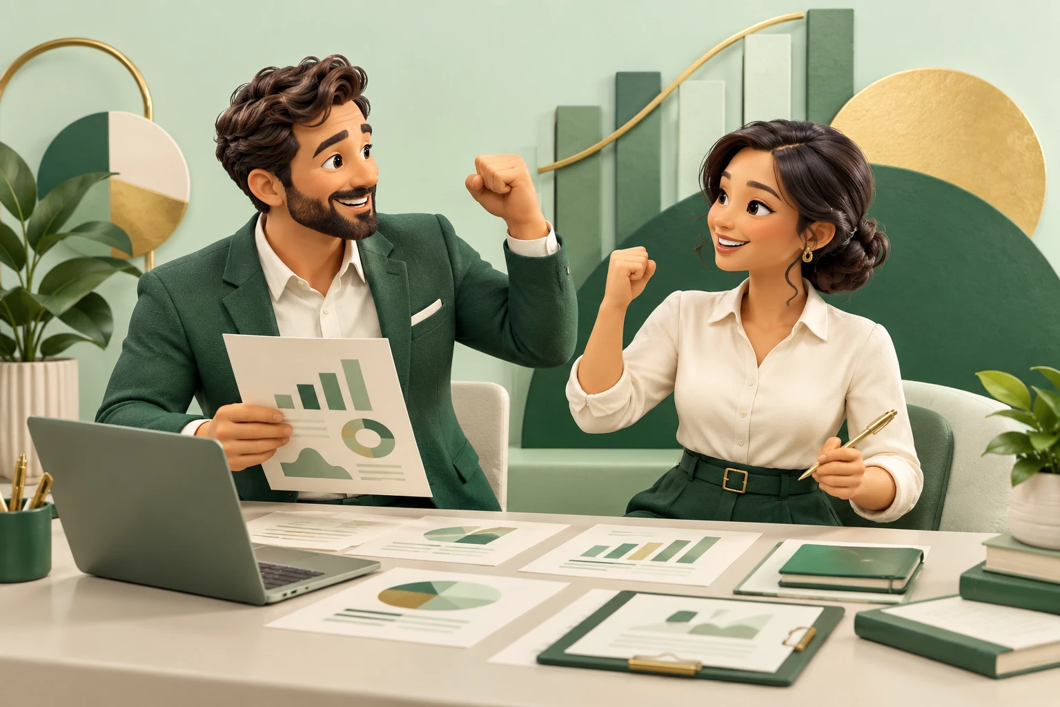 Ilustração de profissionais colaborando no planejamento financeiro